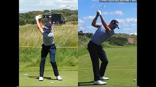 Justin Thomas golf swing  Long Iron faceon amp downtheline July 2017 [upl. by Laerdna246]